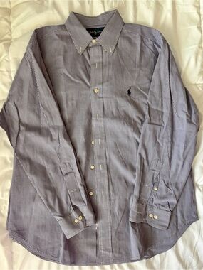 Ralph Lauren Men's Blue and White Micro-Check Button-Down Shirt